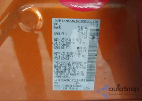 2019 Nissan Rogue Sl z USA, uszkodzony, nr VIN 5N1AT2MV0KC711403